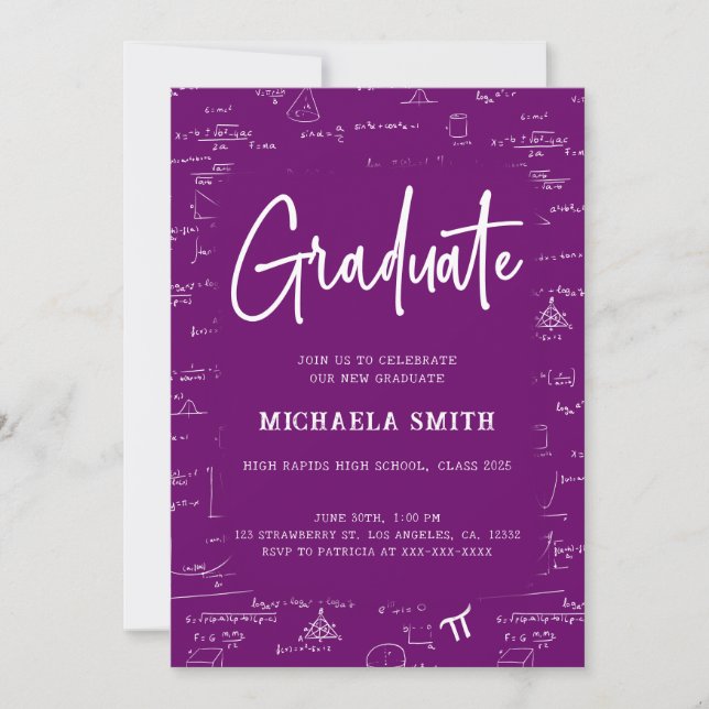 Invitation Diplôme de Mathématiques de fin d'études Violet Él (Devant)