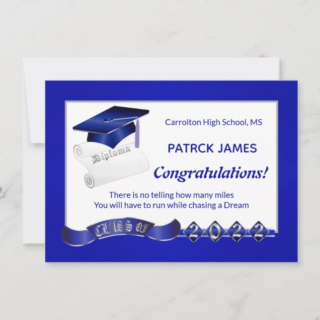 Invitation Diplôme de mortier Royal Blue Classe de 2022 (Devant)
