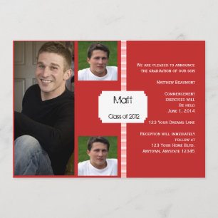 Invitation Diplôme de photo rétro rouge et blanc
