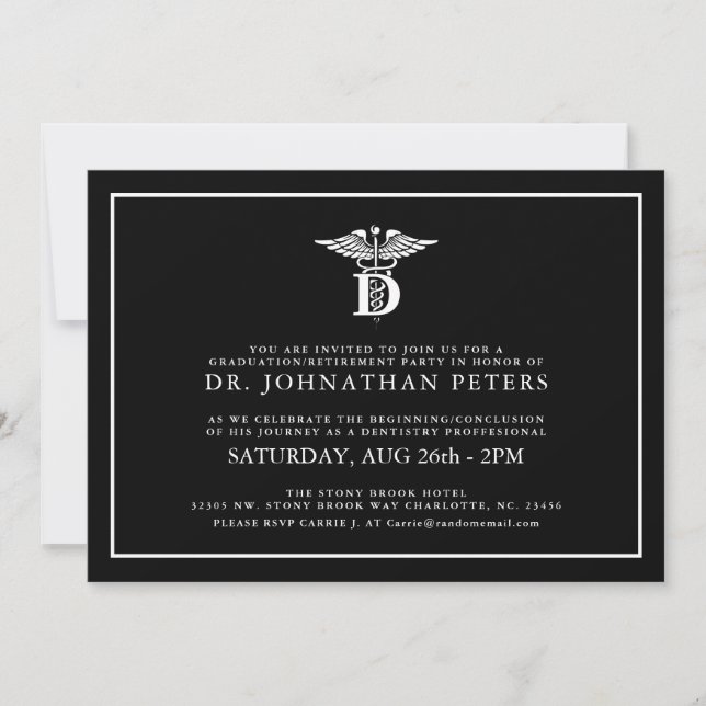 Invitation Diplôme de profession dentaire|Retraite Noir (Devant)