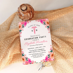 Invitation Diplôme de soins infirmiers à fleurs roses