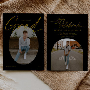 Invitation Diplôme de style moderne avec photo ovale en noir 