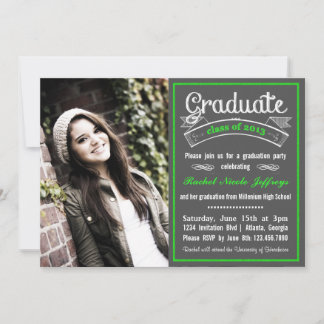 Invitation Diplôme de typographie en carton vert tendance