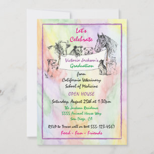 Invitation Diplôme d'école vétérinaire en aquarelle