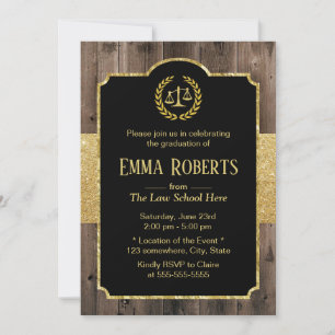 Invitation Diplôme d'études de droit Elegant Wood Gold Lawyer
