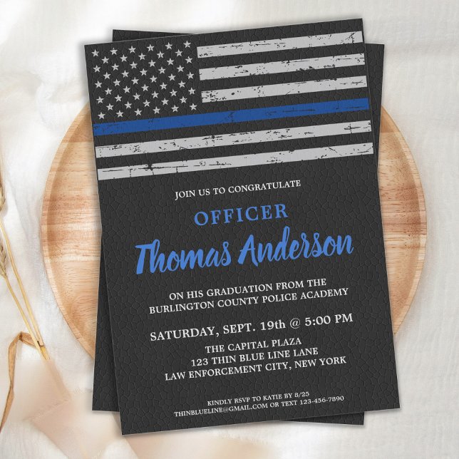 Invitation Diplôme d'officier de police Mince Ligne bleue (Créateur téléchargé)