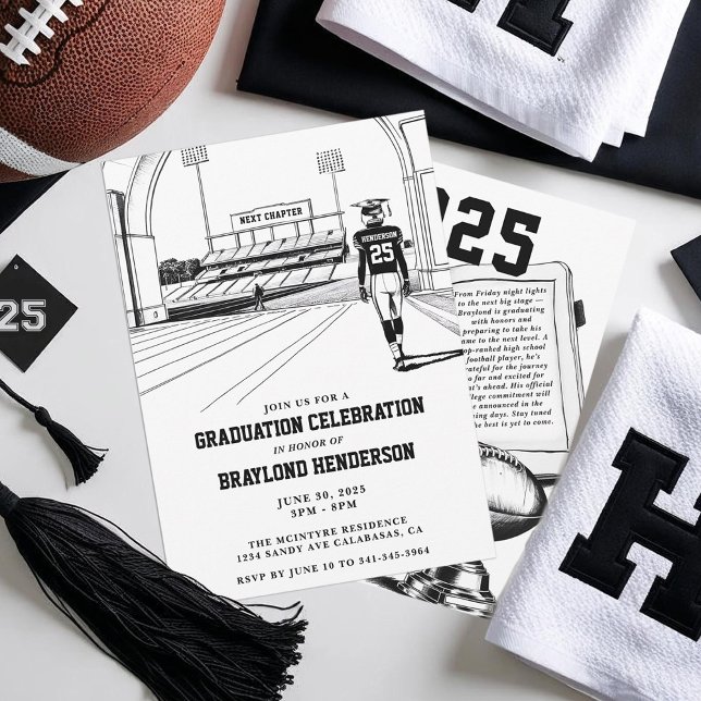 Invitation Diplôme d'un joueur de football de niveau collégia (Football Graduation Party Invitation. College Bound Football Player)