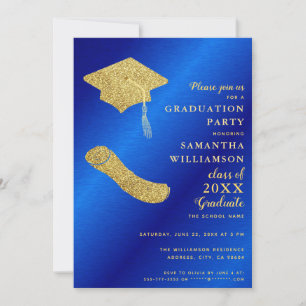 Invitation Diplôme élégant bleu royal et or