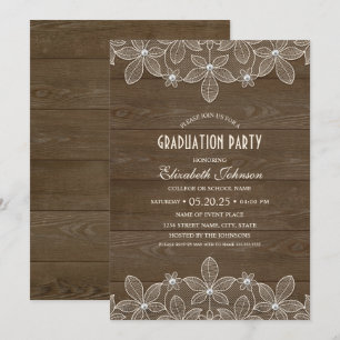 Invitation Diplômé en bois de perle de dentelle de fête de