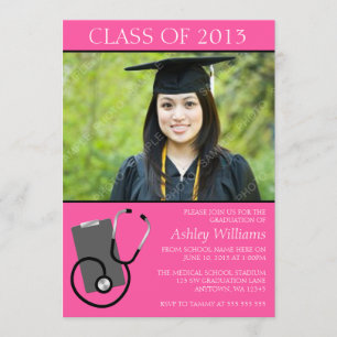 Invitation Diplôme en photo rose de l'école de soins infirmie