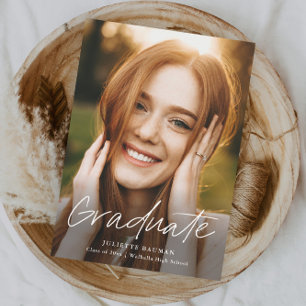 Invitation Diplômé en Script moderne Diplôme en photo simple