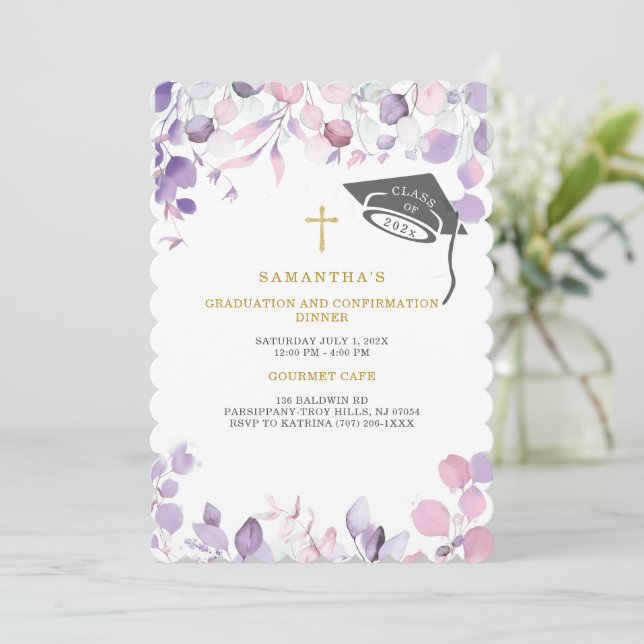 Invitation Diplôme et confirmation rose et violet (Debout devant)