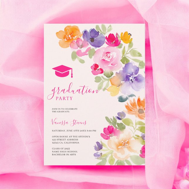 Invitation Diplôme floral fleur sauvage botanique (Boho botanical wildflower floral graduation invitation)