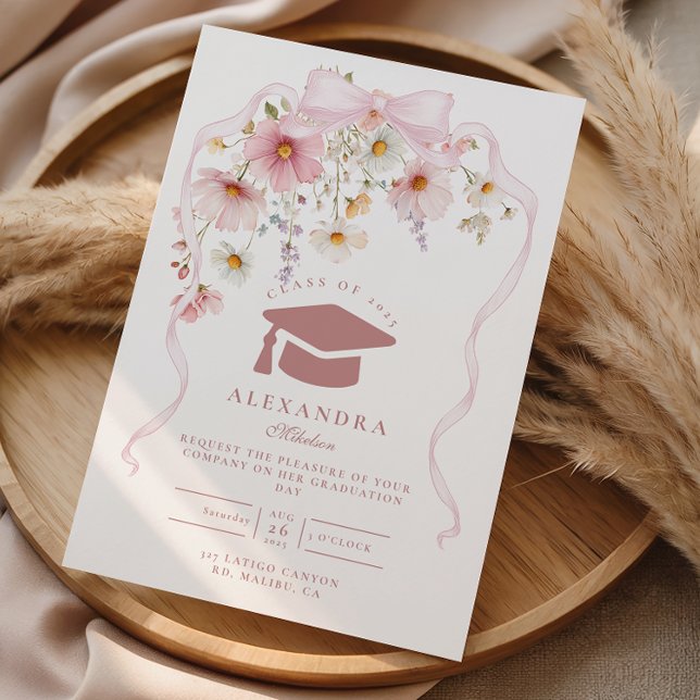 Invitation Diplôme Floral Ruban Rose (Créateur téléchargé)