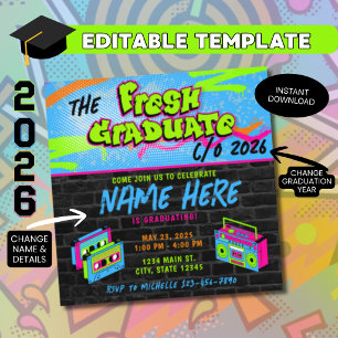 Invitation Diplômé frais   Fête de fin d'études Hip Hop 90s