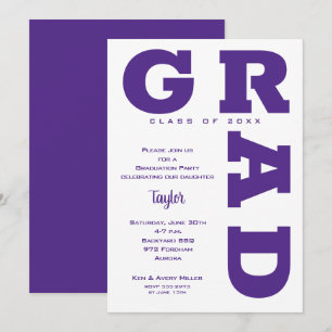 Invitation Diplômé GRAD Violet et Blanc Diplômé en Gras
