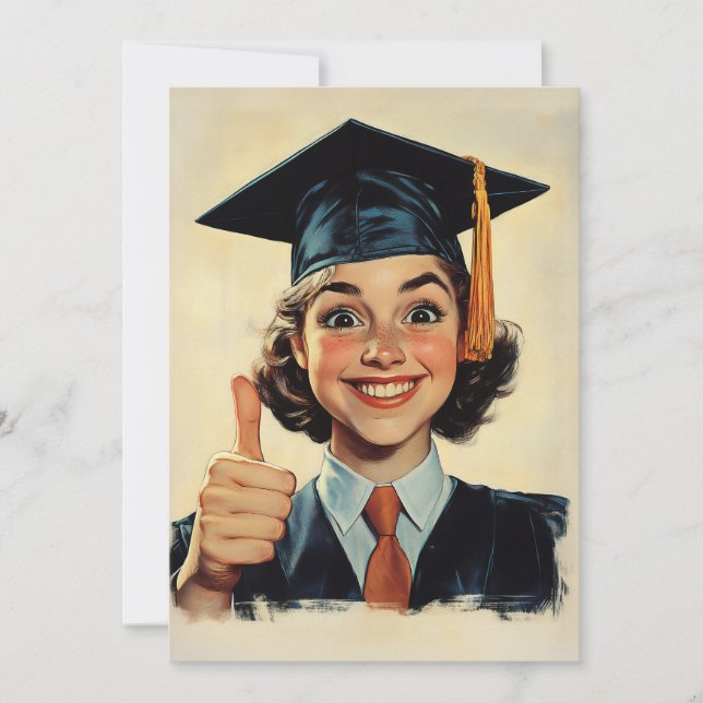 Invitation Diplômé Heureux Faisant un Pouce en l'Air  (Devant)