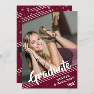 Invitation Diplômé, lignes et étoiles   Couleur modifiable   