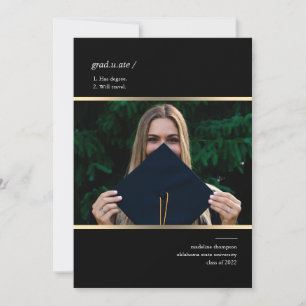 Invitation Diplômé minimaliste en or noir