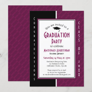 Invitation DIPLÔME Mulberry Black Graduate personnalisée