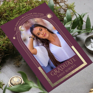 Invitation Diplômé Pêches d'Or Soleil Lune Étoiles Photo de P