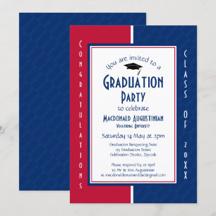 Invitation DIPLÔME Personnalisé Rouge Blanc Bleu Bleu