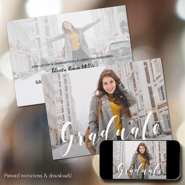 Invitation Diplôme photo de script blanc moderne (Créateur téléchargé)