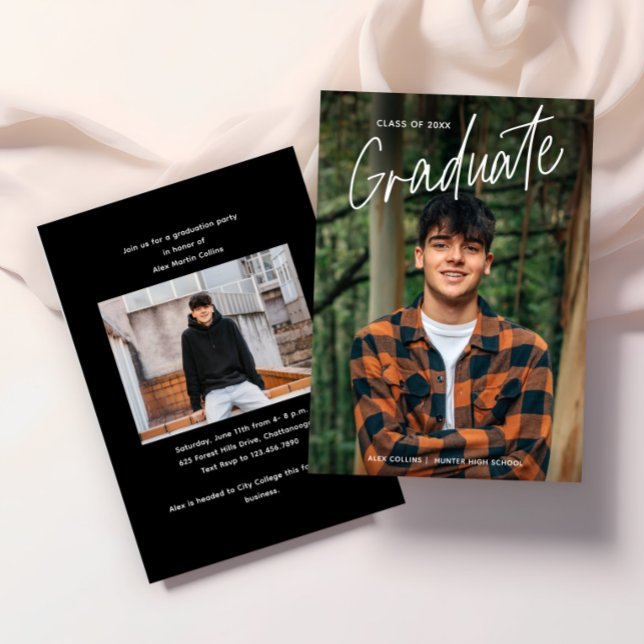 Invitation Diplôme photo manuscrit de script (Modern Handwritten Photo Graduation Invitations.)