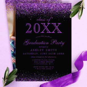 Invitation Diplôme Photo Noir Paillettes Violettes