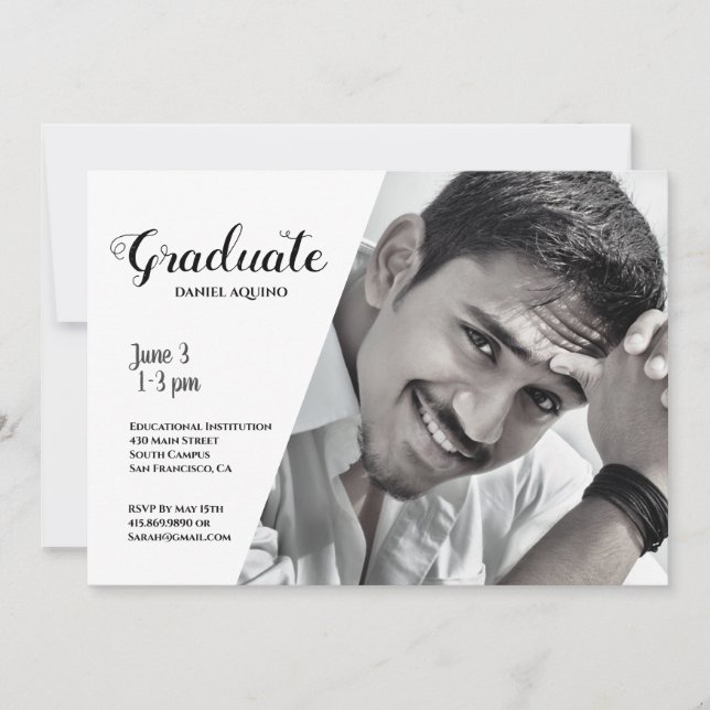 Invitation Diplôme photo personnalisé masculin moderne (Devant)