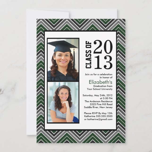 Invitation Diplôme photo vert moderne de Chevron Stripes (Devant)