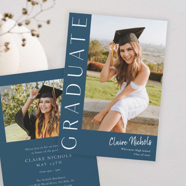 Invitation Diplôme Photo Vertical Moderne (Modern Typography Photo Graduation Invitation)