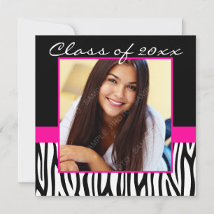 Invitation Diplôme photo Zebra Hot Pink