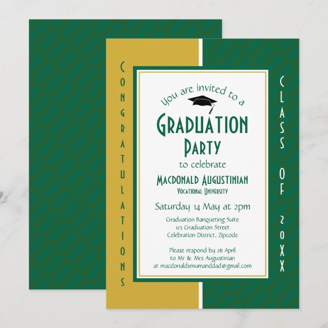 Invitation DIPLÔMÉ Professionnel de l'or vert (Devant / Derrière)