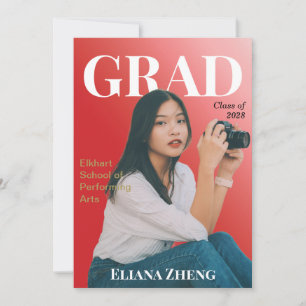 Invitation Diplômé Rouge Noir Blanc Annonce Magazine