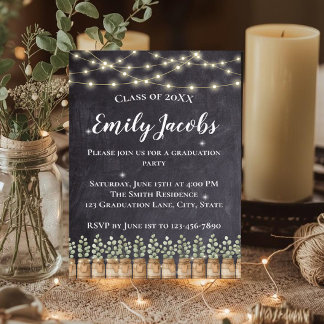 Invitation Diplôme Rustique Eucalyptus Country Chalkboard