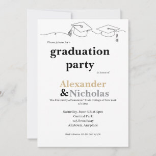 Invitation Diplôme Simple avec Deux Caps et Pompons