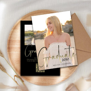 Invitation Diplômé Stylish Simple Photo Gold Calligraphie