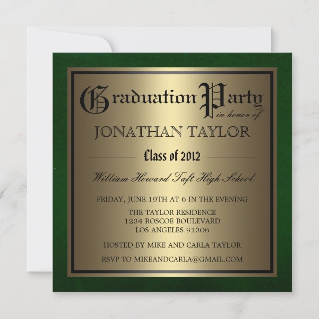 Invitation Diplôme vert et or (Devant)