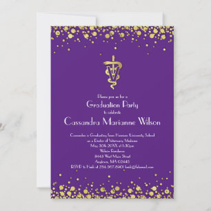 Invitation Diplômé Vétérinaire Violet Or
