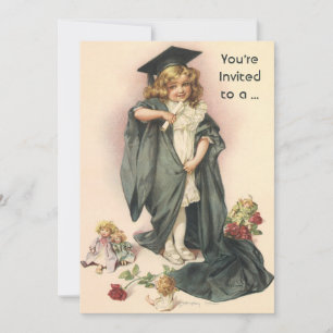 Invitation Diplômée Vintage, Fille portant une toque et une t