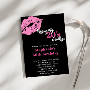 Invitation Dire adieu à mes 20 ans Rose et Noir 30e Anniversa