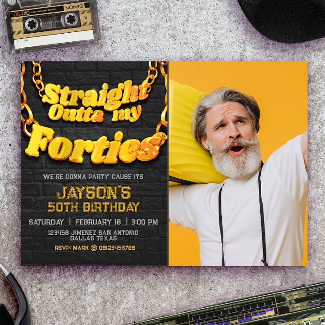 Invitation Directement de mes Quarantes avec Photo (Straight Outta my Forties with Photo Invitation)