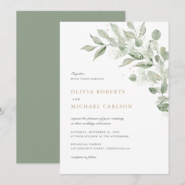 Invitation Direction du congé d'olive de verdure Mariage du s (Devant / Derrière)
