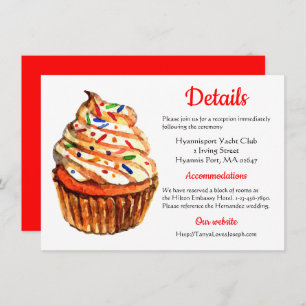 Invitation Direction Mariage Rouge Et Blanc, Détails Cupcake