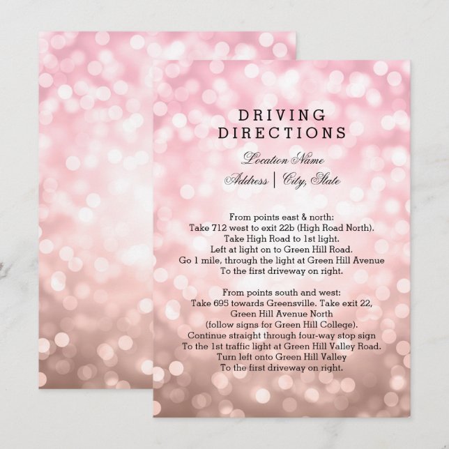 Invitation Directions de conduite mariage Rose Lumières rose  (Devant / Derrière)