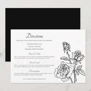 Invitation Directions de mariage florales Rose Noir Blanc Vin