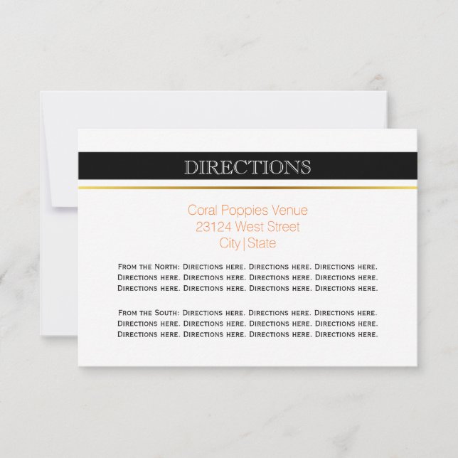 Invitation Directions de mariage moderne à rayures noires et  (Devant)
