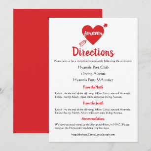 Invitation Directions de mariage rouge Détails Cœur Moderne T