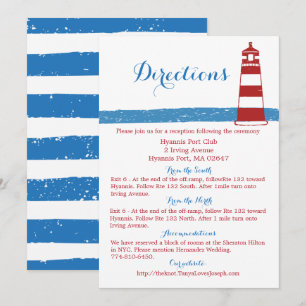 Invitation Directions de mariage rouge nautique Phare Bleu
